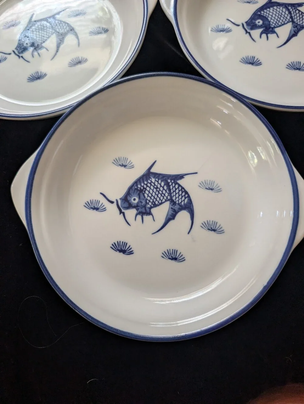 Fish-Print Bowl in Blue and White